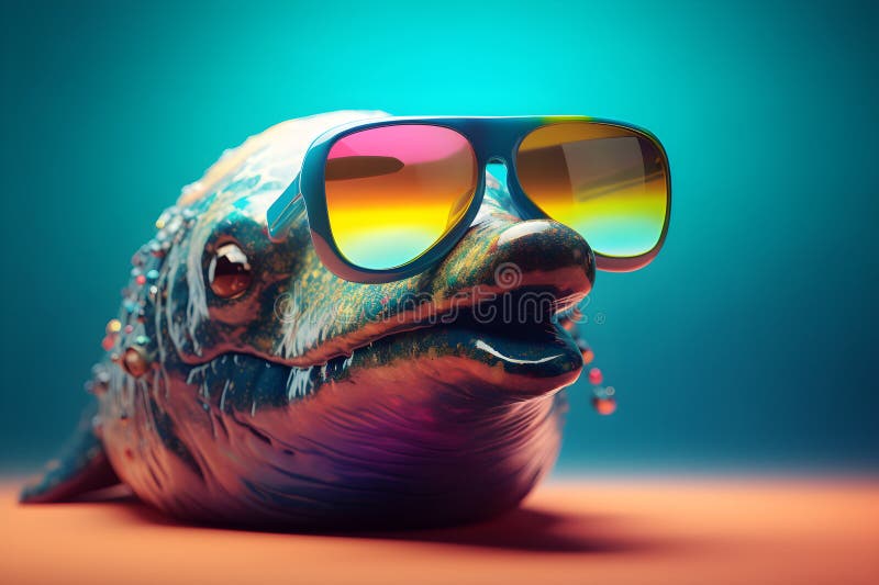 Funny Whale Wearing Sunglasses in Studio with a Colorful and Bright  Background. Generative AI Stock Illustration - Illustration of fish, cool:  277744031