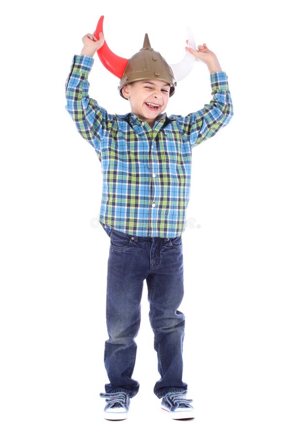 Funny Winking Young Boy with Viking Helmet Stock Image Image of dane