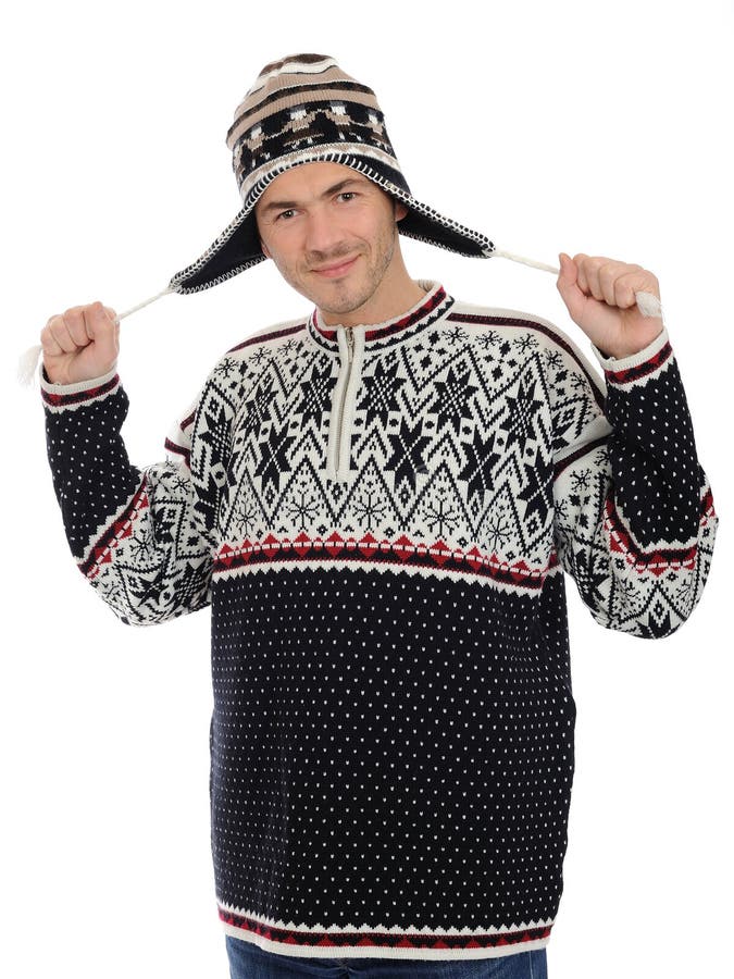 Funny Winter Men in Warm Hat and Clothes. Stock Photo Image of