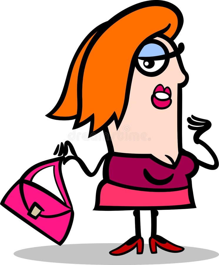 Funny Woman With Bag Cartoon Stock Vector - Illustration of shoes