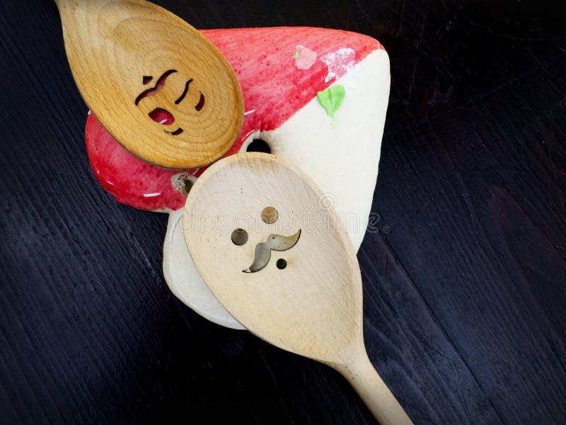 Funny wooden spoons stock photo. Image of cafe, leaves 72027142