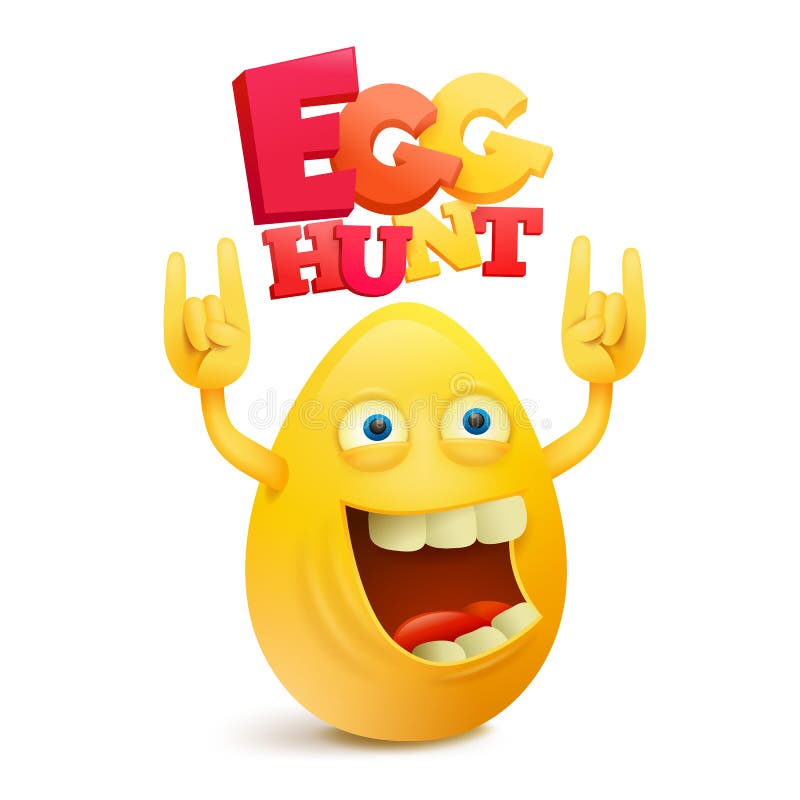 Funny Yellow Egg Shaped Emoji Character. Egg Hunt Logo Stock