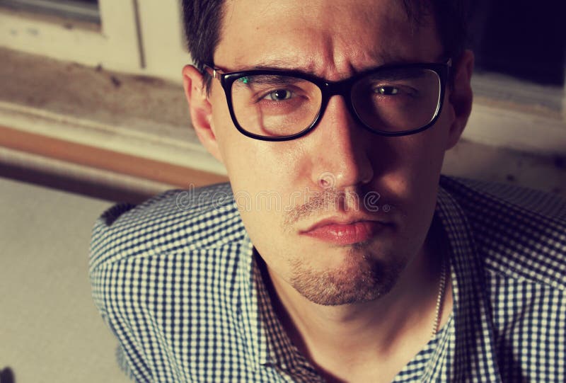 Surprised Funny Young Man Wearing Glasses Stock Image Image of