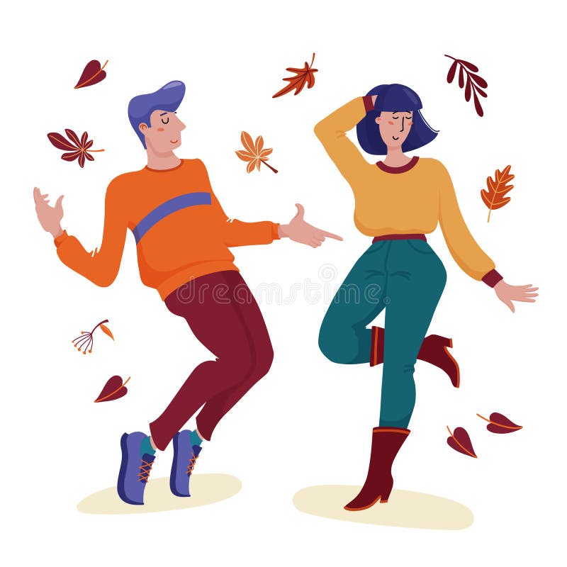 Funny young man and woman dancing happily together stock illustration Funny young man and woman dancing happily together stock illustration