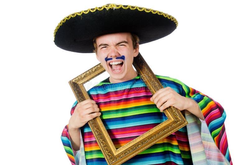 Funny young mexican with photo frame isolated on royalty free stock image Funny young mexican with photo frame isolated on royalty free stock image
