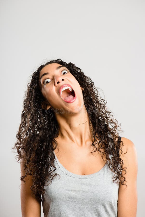 Funny Woman Portrait Real People High Definition Grey Background Stock Image Image of humour
