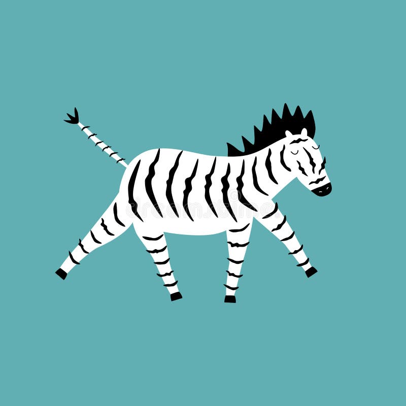 Funny Zebra Hand Drawn Vector Illustration. African Animal in Flat ...