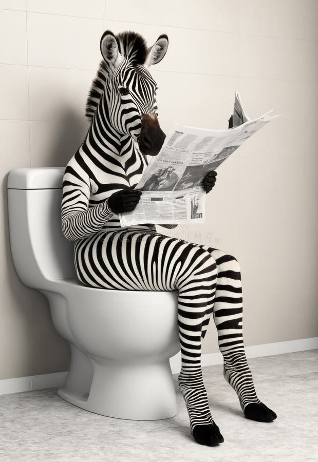 Funny zebra reading newspaper in restroom royalty free illustration