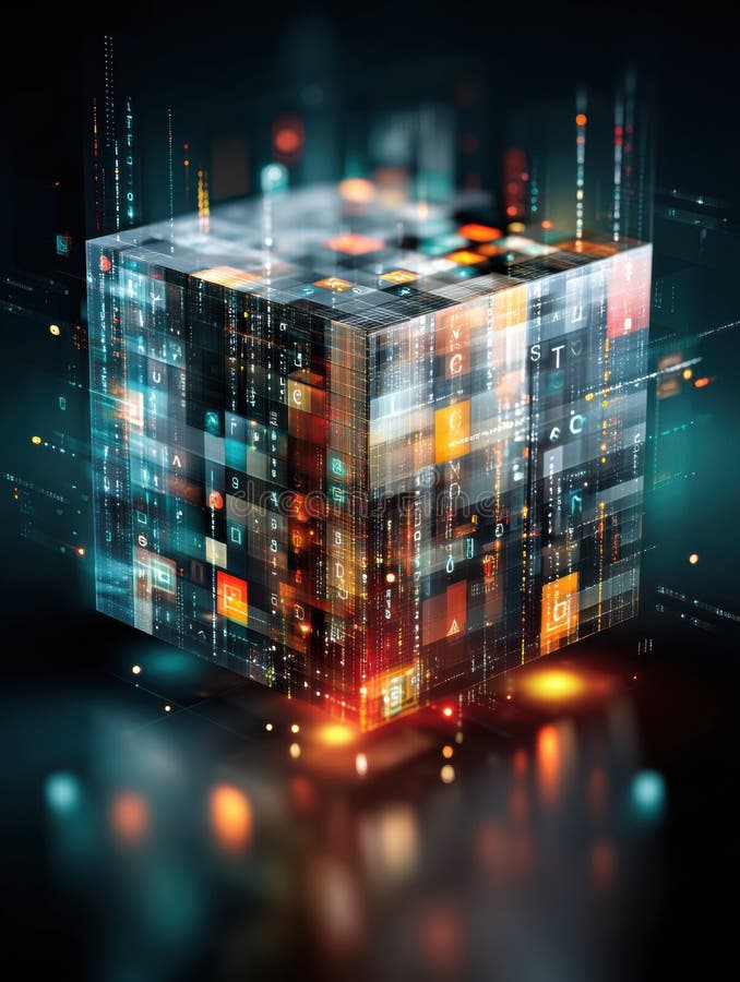 Funzionalità Cube Galleggianti che ruotano le icone AI insieme al codice digitale dinamico in un'impostazione futuristica. Un cubo mobile mostra le icone di AI ruotanti impostate su uno sfondo di codice digitale mobile che evidenzia l'avanzamento delle tecnologie in modo accattivante. Generato dall'AI