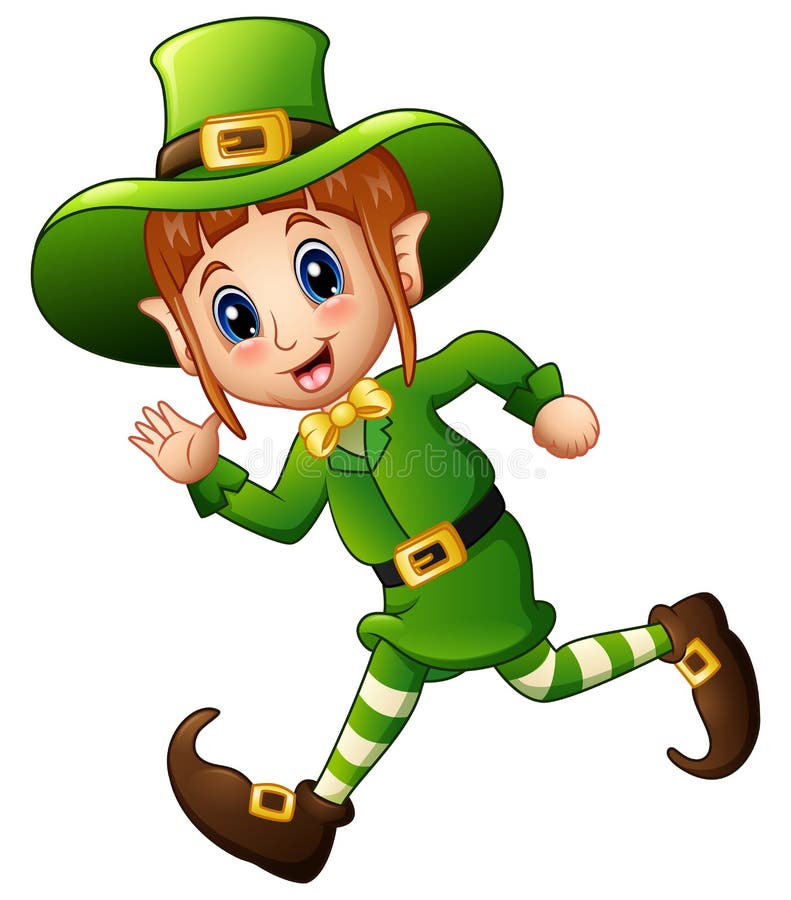 Funzionamento sveglio del leprechaun della ragazza del fumetto illustrazione di stock Funzionamento sveglio del leprechaun della ragazza del fumetto illustrazione di stock