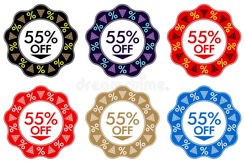 55 fuori dall'autoadesivo di sconto Insieme di progettazione dell'insegna con 55 fuori royalty illustrazione gratis 55 fuori dall'autoadesivo di sconto Insieme di progettazione dell'insegna con 55 fuori royalty illustrazione gratis