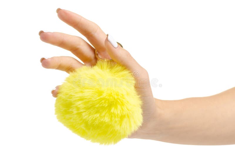 Fur Ball Yellow Trinket in Hand Stock Photo Image of bright, ornament