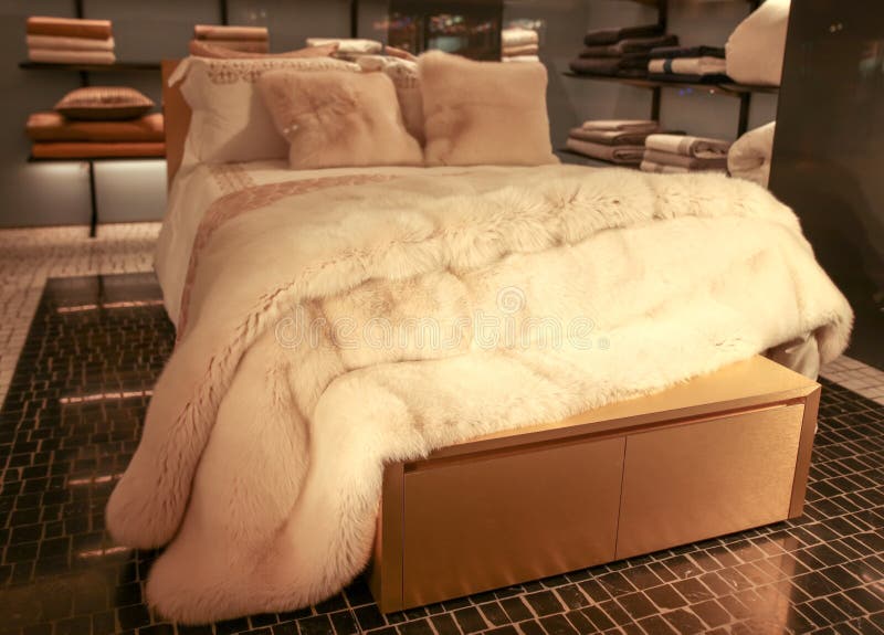 Fur blanket on the bed stock image. Image of home, person 140769805
