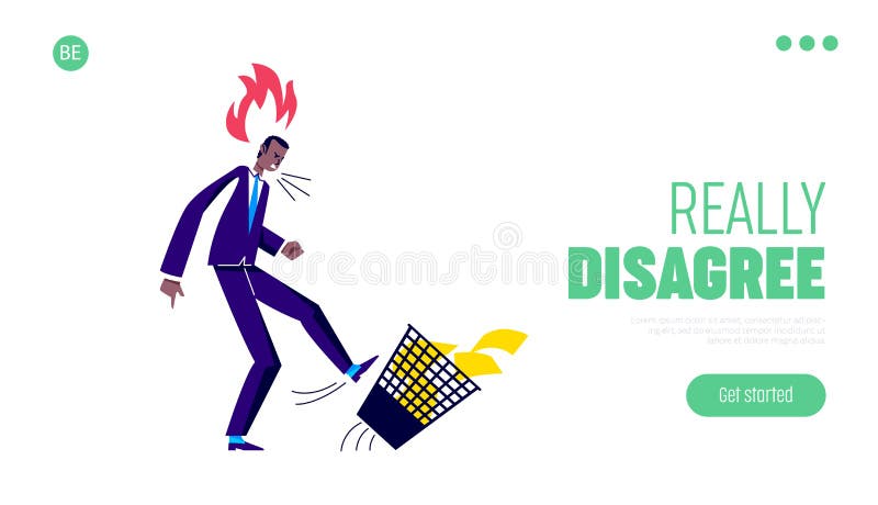 Furious businessman over landing page for aggression at work concept. Angry business leader royalty free illustration