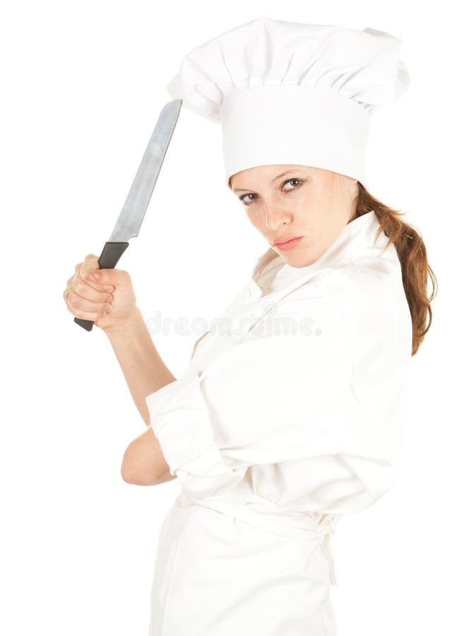 Furious cook woman with knife
