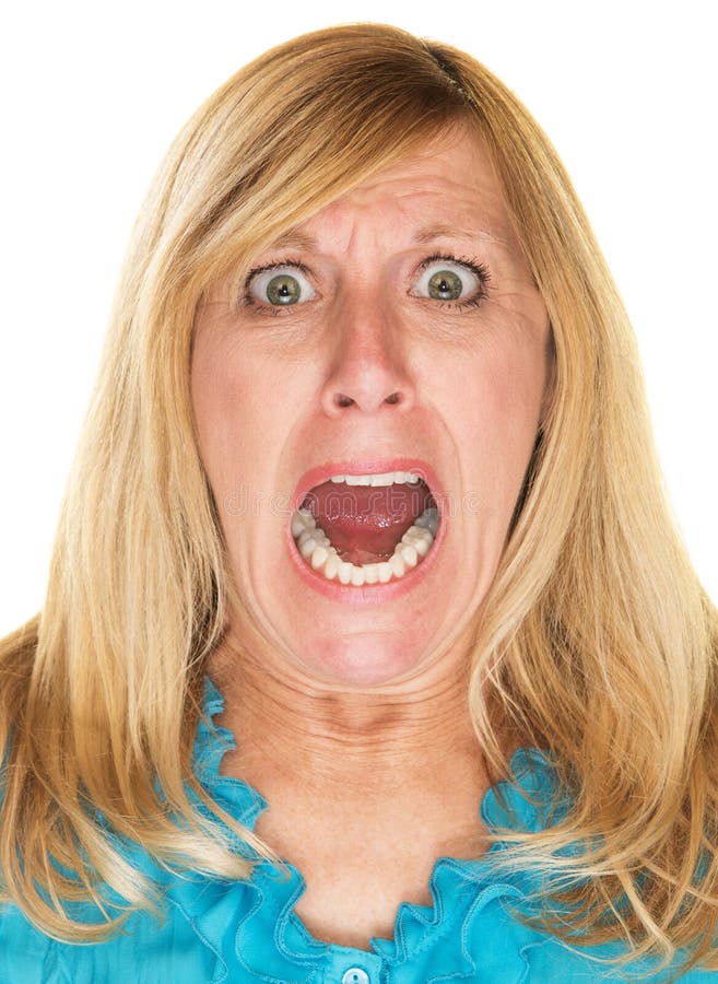 Single isolated blond woman screaming over white background. Single isolated blond woman screaming over white background
