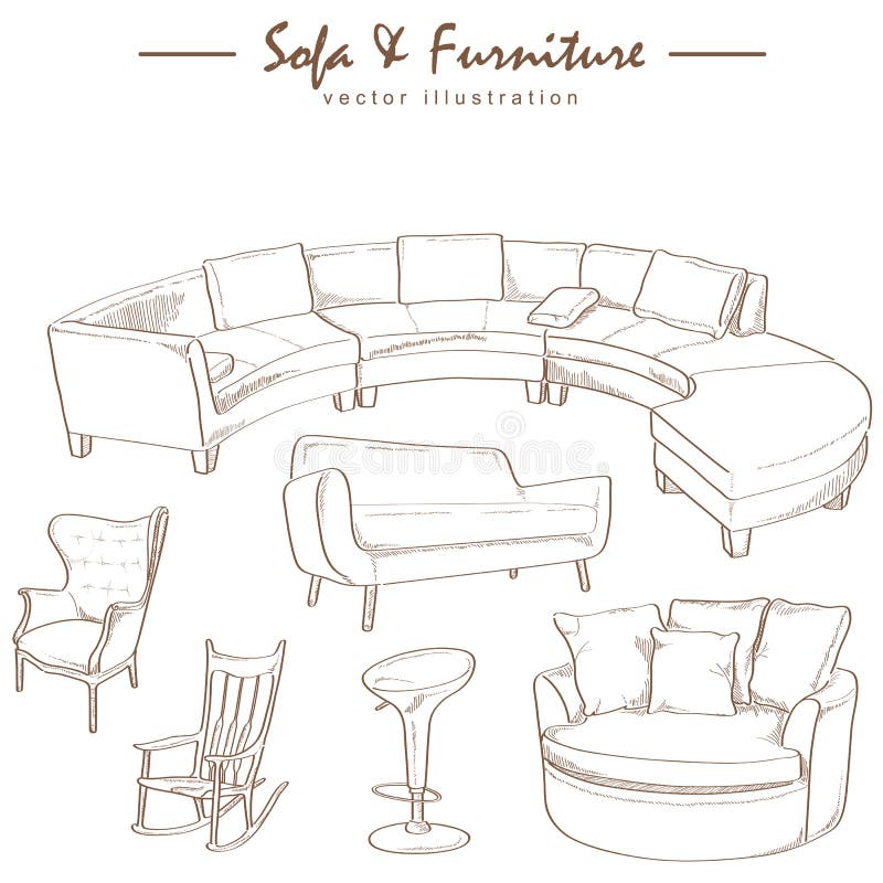 Sketch Items Home Graphic Drawing Furniture Stock Vector (Royalty Free)  723076024