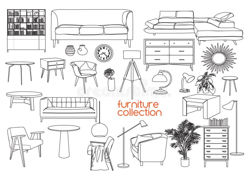 Interior design vector illustration. furniture of living room.