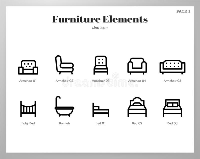 Furniture Elements Line Pack Stock Vector Illustration of nursery