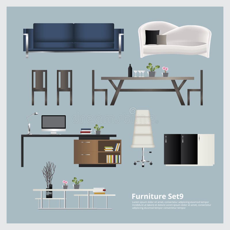 Furniture and Home Decoration Set Vector Illustration Stock