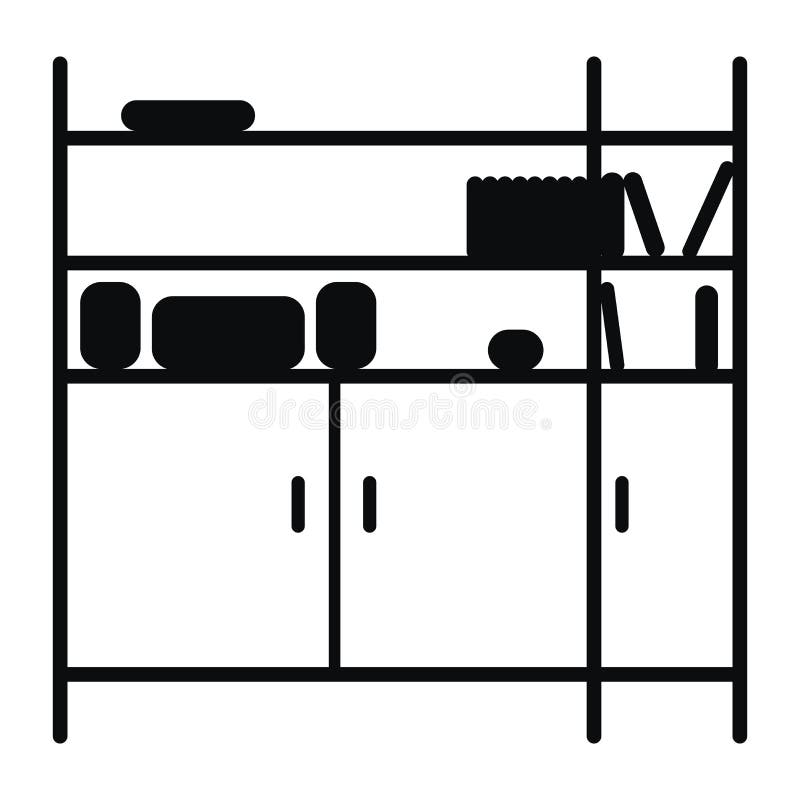 Silhouette of Bookshelf with School Books Stock Vector Illustration