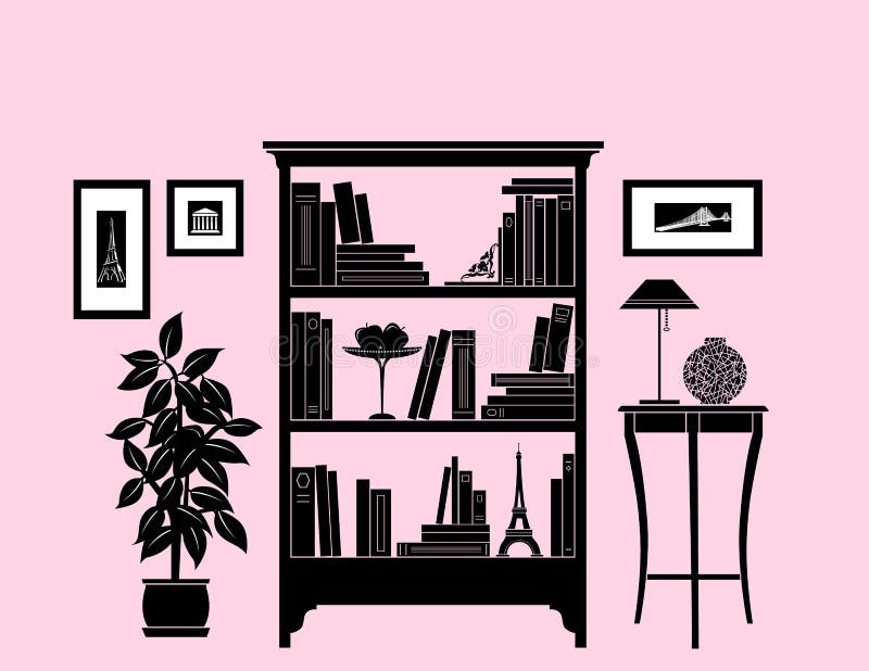 Furniture Silhouettes Bookshelf Stock Illustration Illustration of