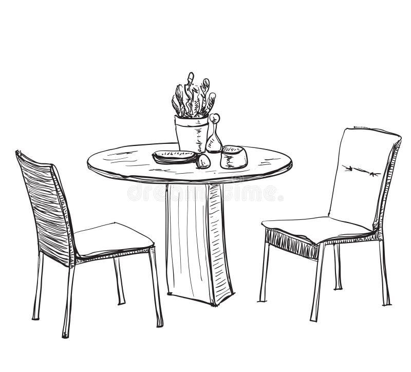 Sketch of modern interior table and chairs Vector Image