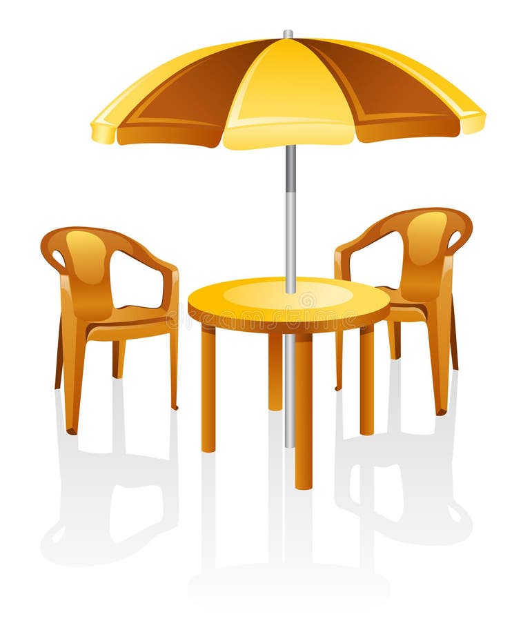 table and chairs with parasol