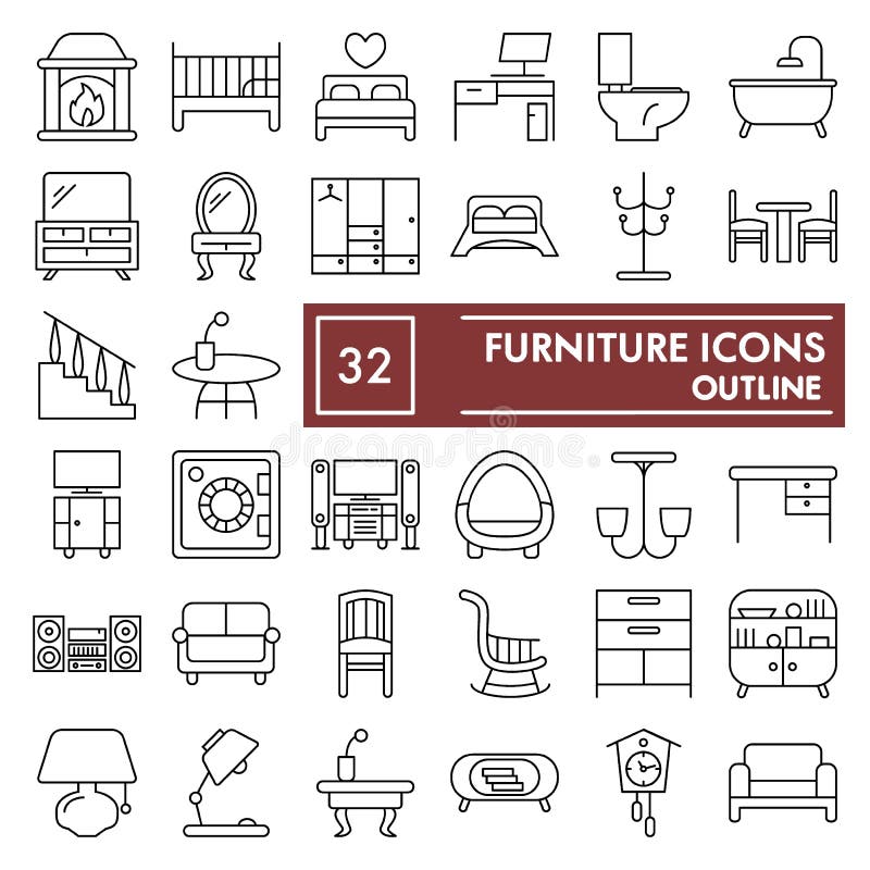 Furniture Interior Elements Line Symbols Stock Illustrations – 770 ...