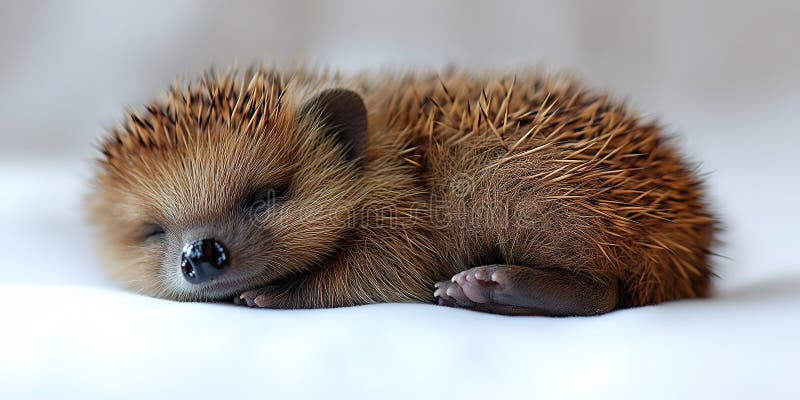 Furry hedgehog sleeping peacefully on soft surface in cozy indoor setting during daytime stock images