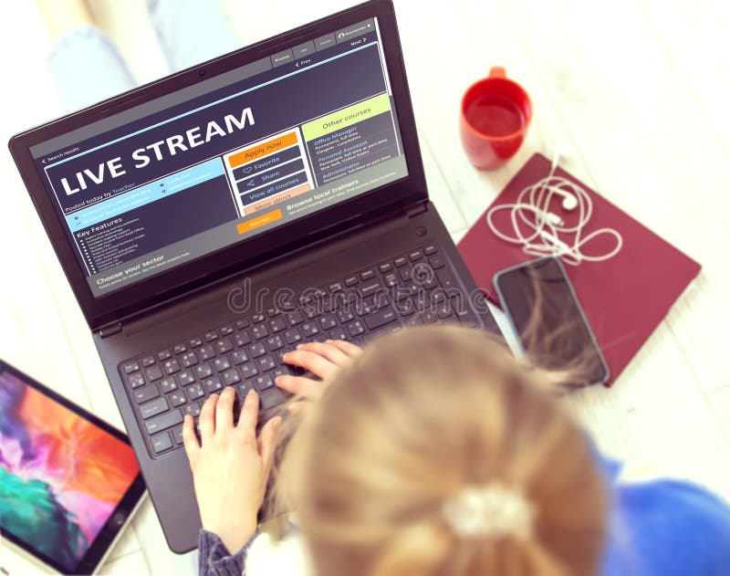 Further Education Concept Live Stream On Modern Portable Laptop Stock