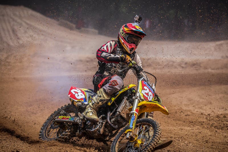 Radical Motocross Racing Rooster Tail Stock Image - Image of