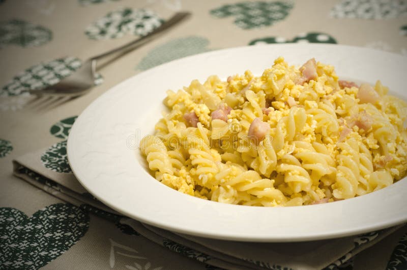Fusilli alla carbonara stock image. Image of italian 28693255