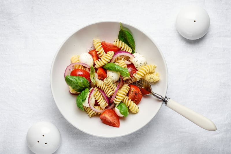 Fusilli pasta salad stock photo. Image of fresh, caprese - 155346300