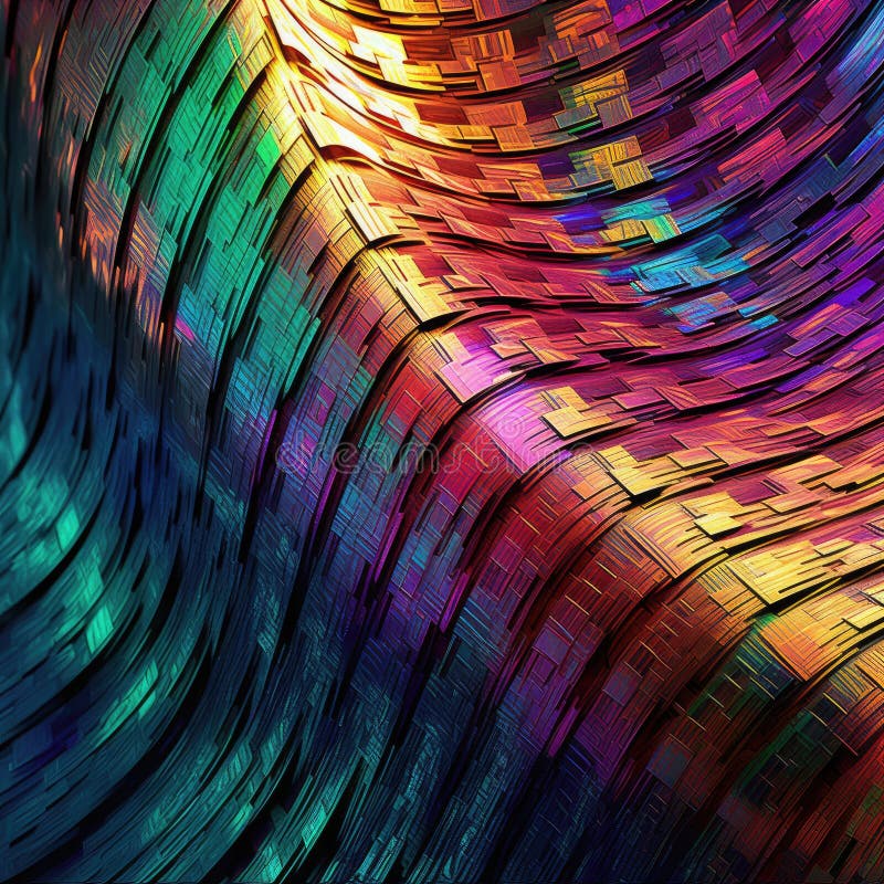 Fusion of geometric shapes, metallic surfaces, and illuminated lines. Generative AI stock illustration