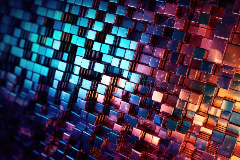Fusion of geometric shapes, metallic surfaces, and illuminated lines. Generative AI stock illustration