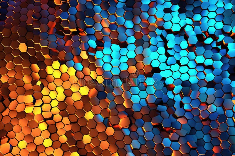 Fusion of geometric shapes, metallic surfaces, and illuminated lines. Generative AI vector illustration