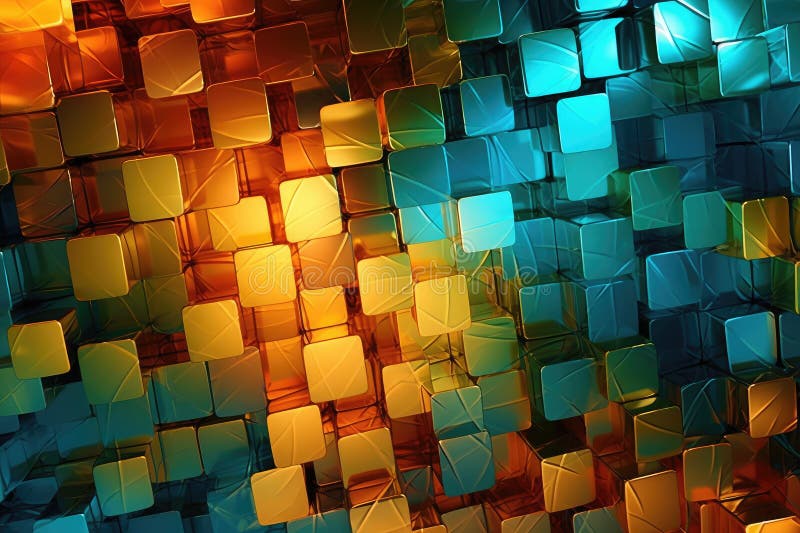 Fusion of geometric shapes, metallic surfaces, and illuminated lines. Generative AI vector illustration