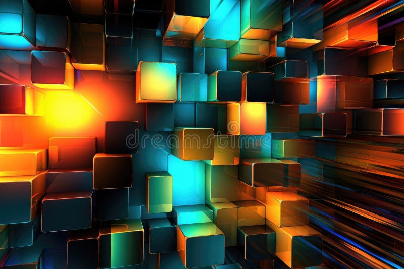 Fusion of geometric shapes, metallic surfaces, and illuminated lines. Generative AI vector illustration