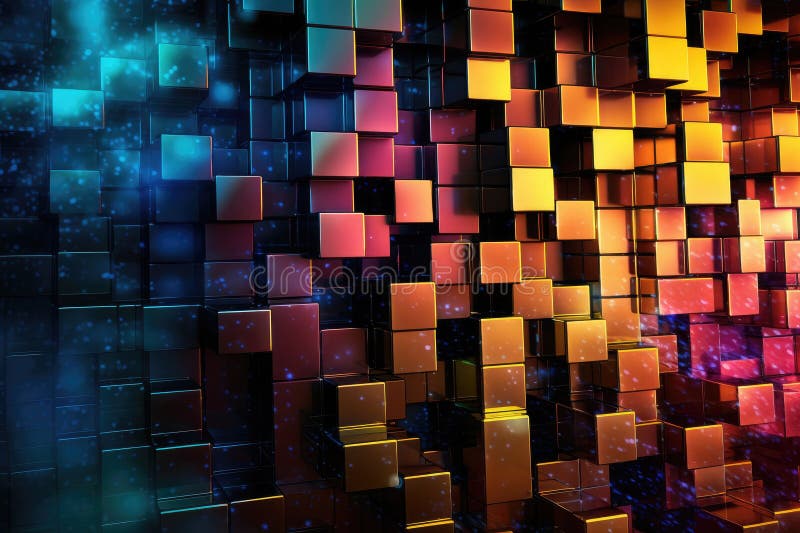 Fusion of geometric shapes, metallic surfaces, and illuminated lines. Generative AI vector illustration