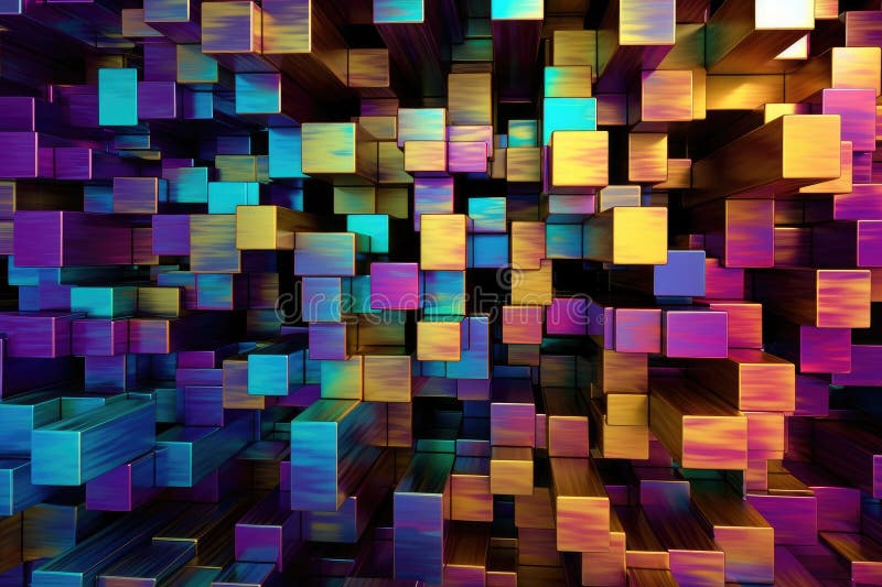 Fusion of geometric shapes, metallic surfaces, and illuminated lines. Generative AI vector illustration