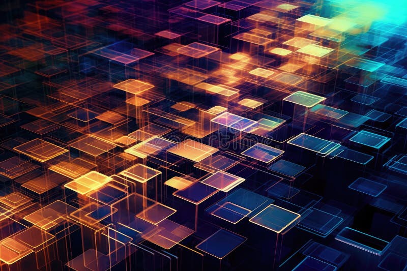 Fusion of geometric shapes, metallic surfaces, and illuminated lines. Generative AI vector illustration