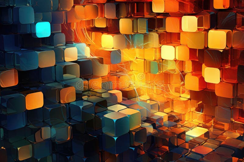 Fusion of geometric shapes, metallic surfaces, and illuminated lines. Generative AI vector illustration