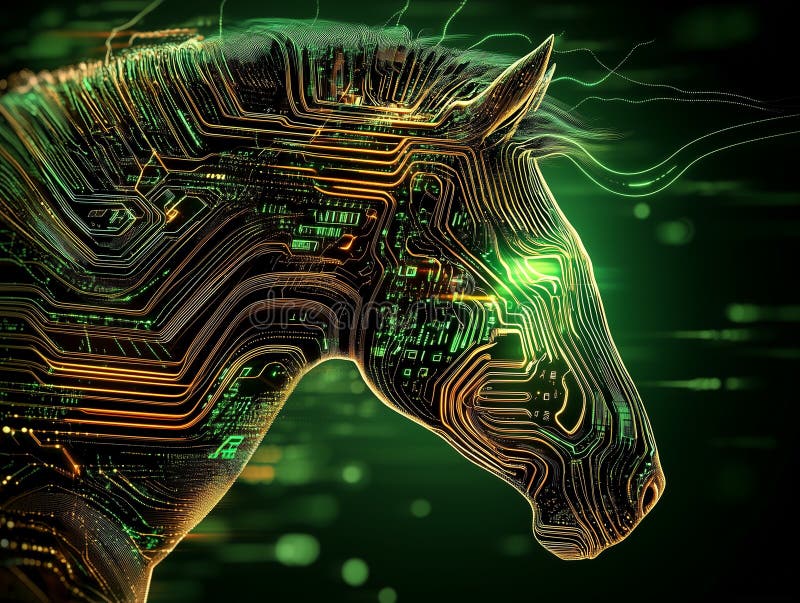 Fusion of nature and technology creates a futuristic image of zebra. Combination of past and future, nature and new technologies stock illustration