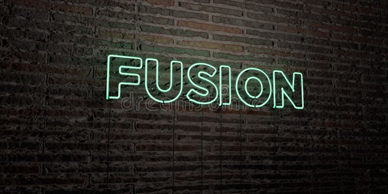FUSION -Realistic Neon Sign on Brick Wall background - 3D rendered royalty free stock image vector illustration FUSION -Realistic Neon Sign on Brick Wall background - 3D rendered royalty free stock image vector illustration