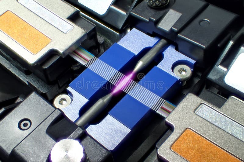 Fusion splicer 12 Cores ribbon flat fiber optical cable. royalty free stock photo