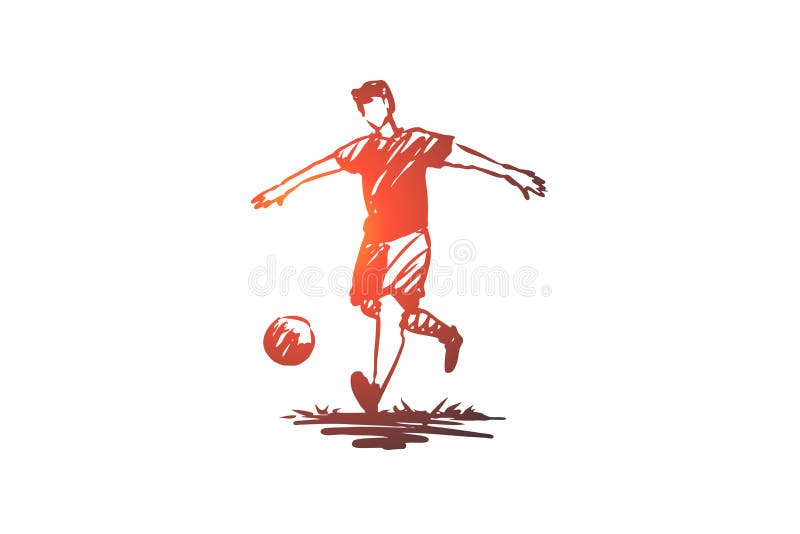 Futebol, jogador, futebol, jogo, conceito da ação Vetor isolado tirado mão ilustração stock Futebol, jogador, futebol, jogo, conceito da ação Vetor isolado tirado mão ilustração stock
