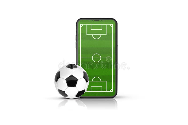 Futebol móvel. Jogo desportivo móvel. Jogo de futebol online com aplicativo  móvel ao vivo. Campo de futebol na tela do smartphone e bola. Conceito de  venda de bilhetes online imagem vetorial de