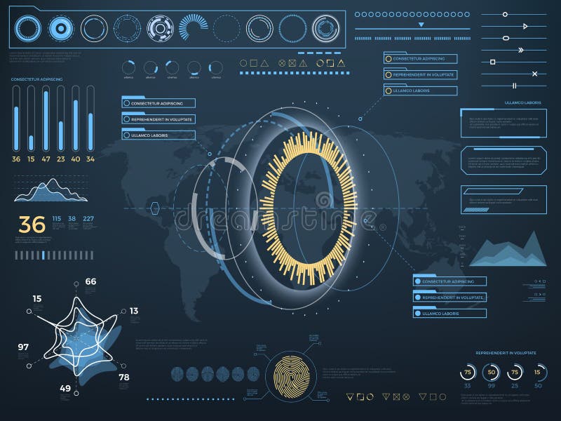 Future concept virtual touch user interface HUD. Vector interactive screen with control panel