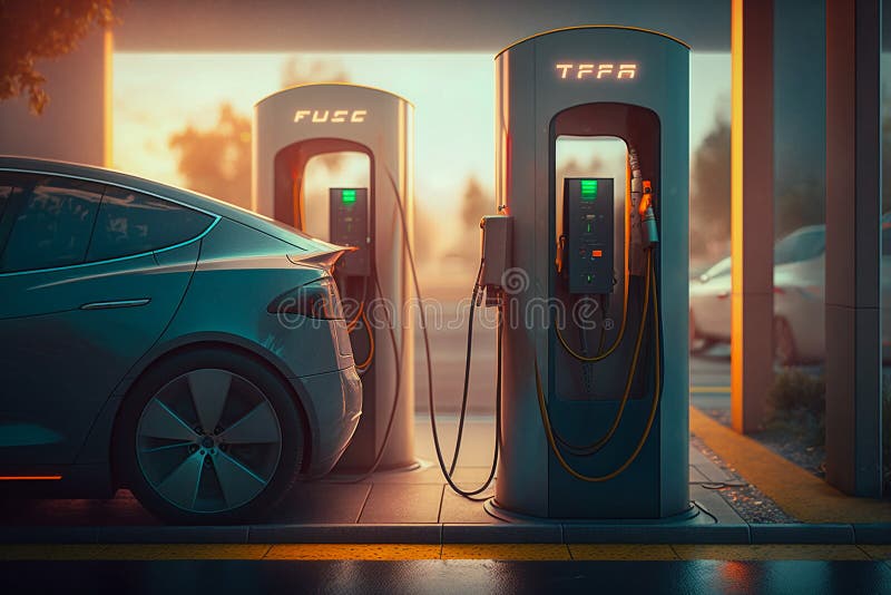 Future Electric Car Charging Station in Autumn Stock Illustration Illustration of urban, power